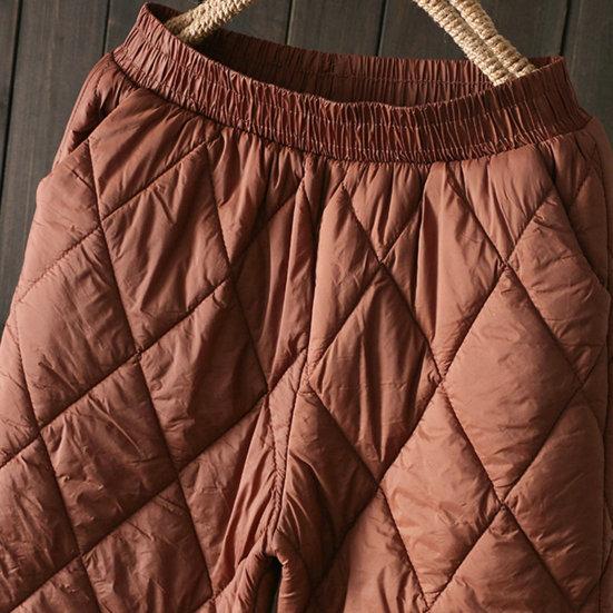 Women Winter Pants High Elastic Waist Thick Padded Solid Color Loose Soft Ankle-banded Casual Pockets Lightweight Lady Down Trousers
