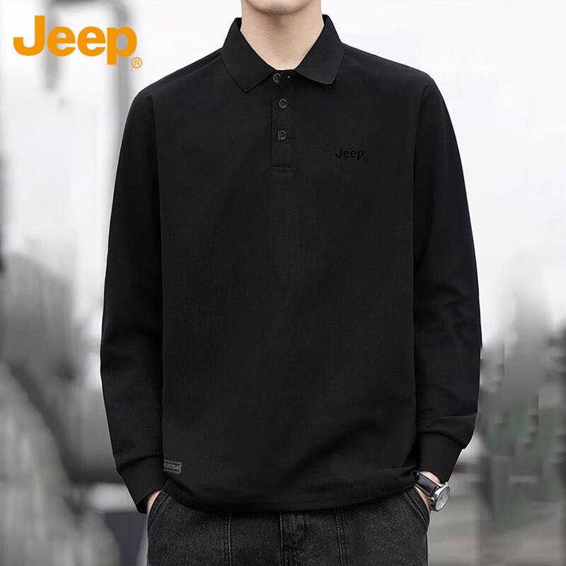 Jeep Men's Solid Color Long Sleeve Polo Shirt
