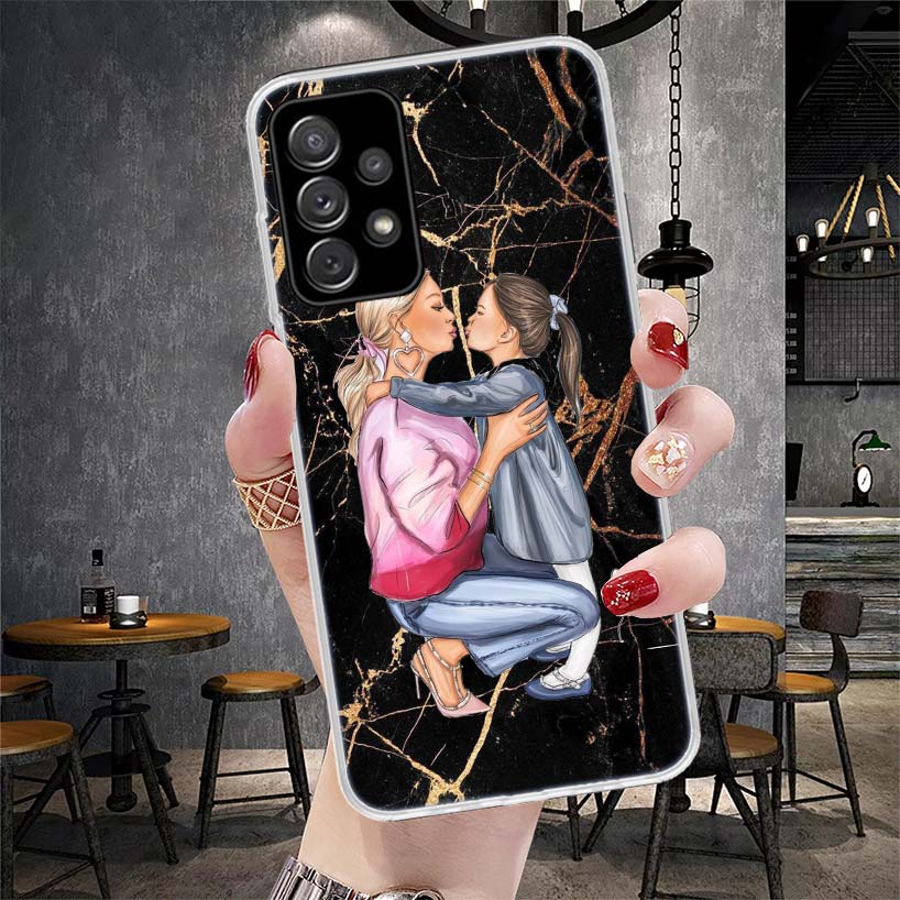Mom Baby Love Girl Soft Phone Case For Samsung Galaxy A13 A14 A15 A16 A17 A53 A54 A55 A56 A57 A33 A34 A35 A36 A37 A23 A24 A25 A2