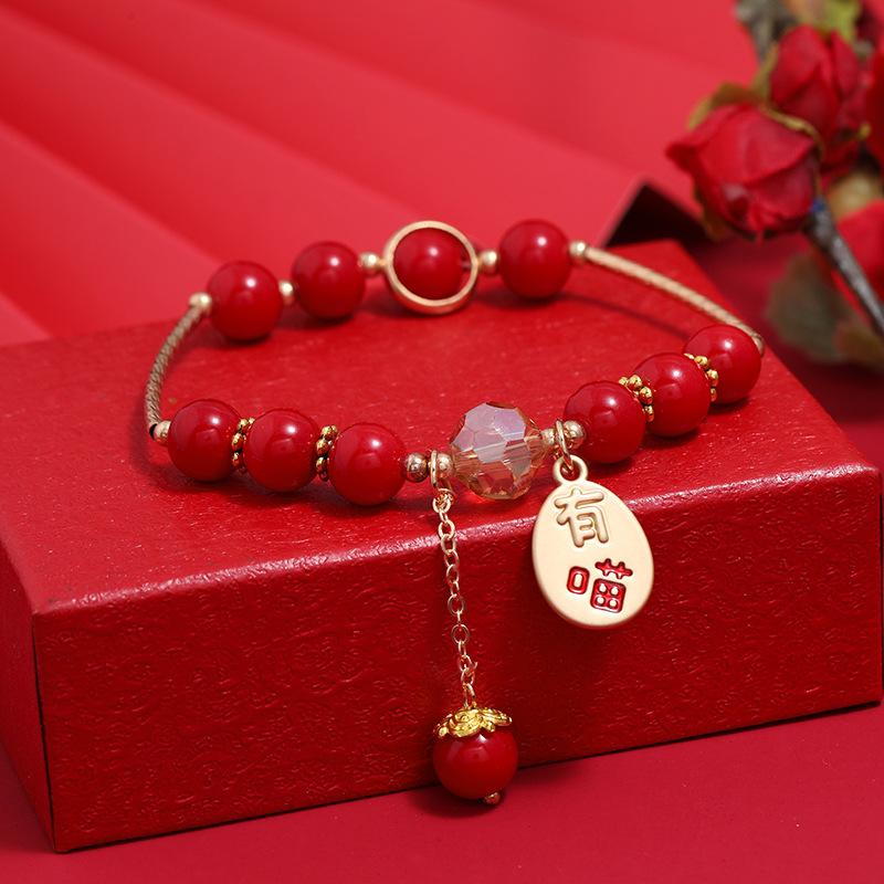 Niche design new exquisite bracelet retro red crystal simple and versatile student creative round bracelet female