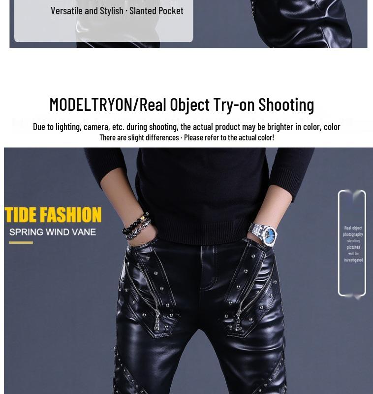 Pánské kožené motorkářské kalhoty slim fit v korejském stylu