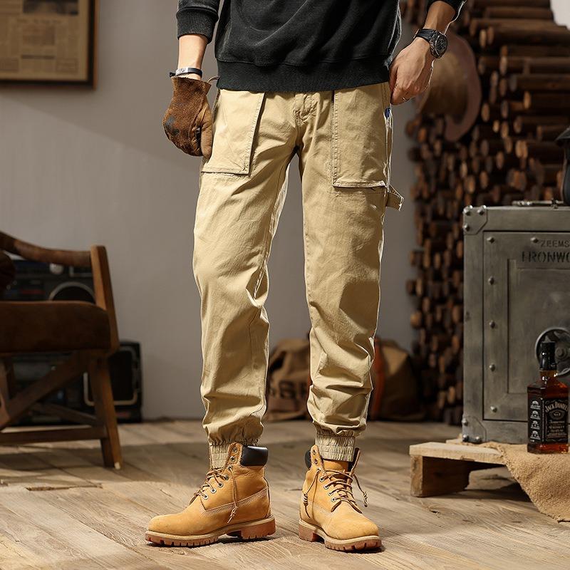 New Men's Overalls Retro Casual Pants Men's Trendy Brand Tied Feet Trousers Green Men's Pants Men's Clothing