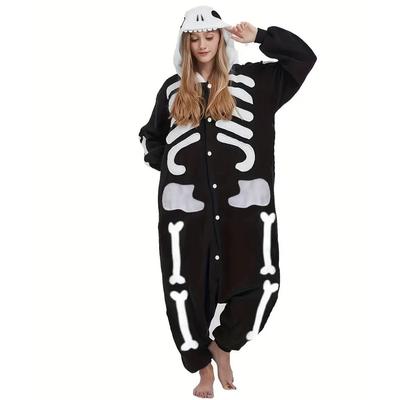 Totenkopf Cosplay Kostüm Kigurumi Einteiliger Pyjama Cartoon Onesie Für Halloween Ganze Kleidung