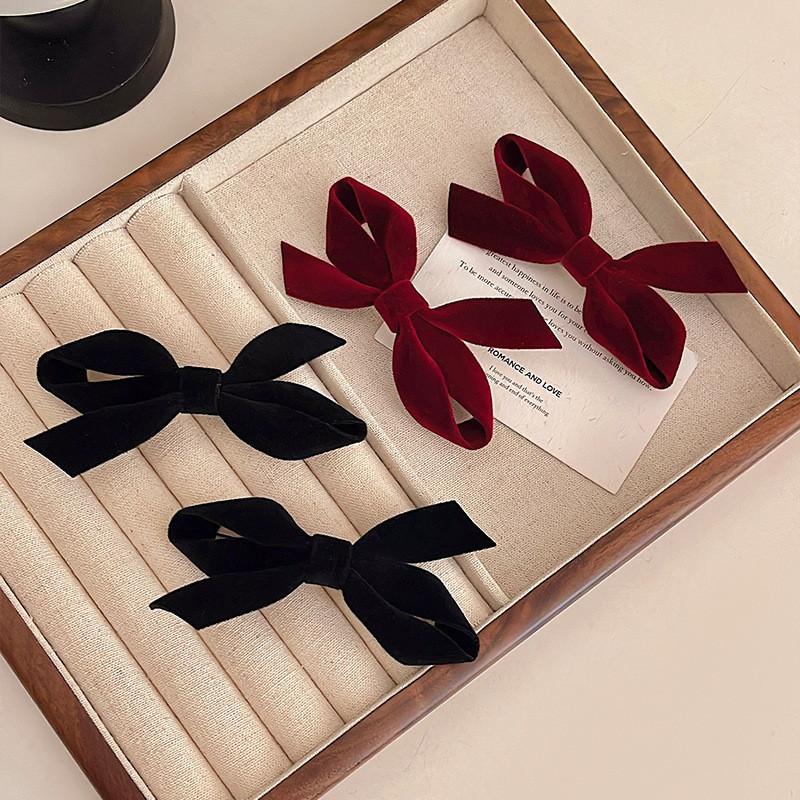 Velvet Bow Hair Clip Women Retro Versatile Gentle Duckbill Clip Temperament Hair Accessories