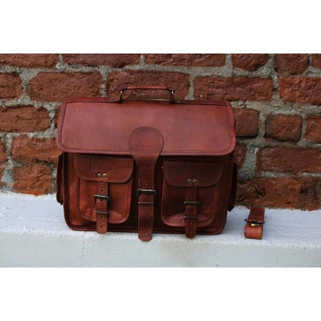 Vintage Leather Bag Men's Messenger Shoulder Laptop Bag Briefcase