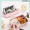 1 Piece Pink Kitchen Sticks Lunch Box With Spoon Kitchen Container For Storing Wheat Dishwasher Time Children Children School Office Bento Bento Box |