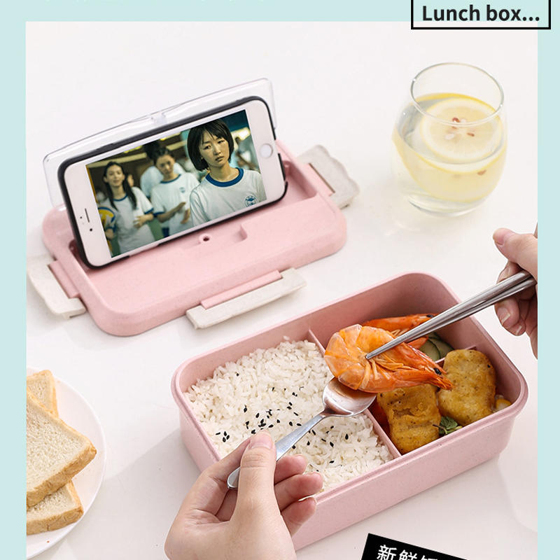 1 Piece Pink Kitchen Sticks Lunch Box With Spoon Kitchen Container For Storing Wheat Dishwasher Time Children Children School Office Bento Bento Box |