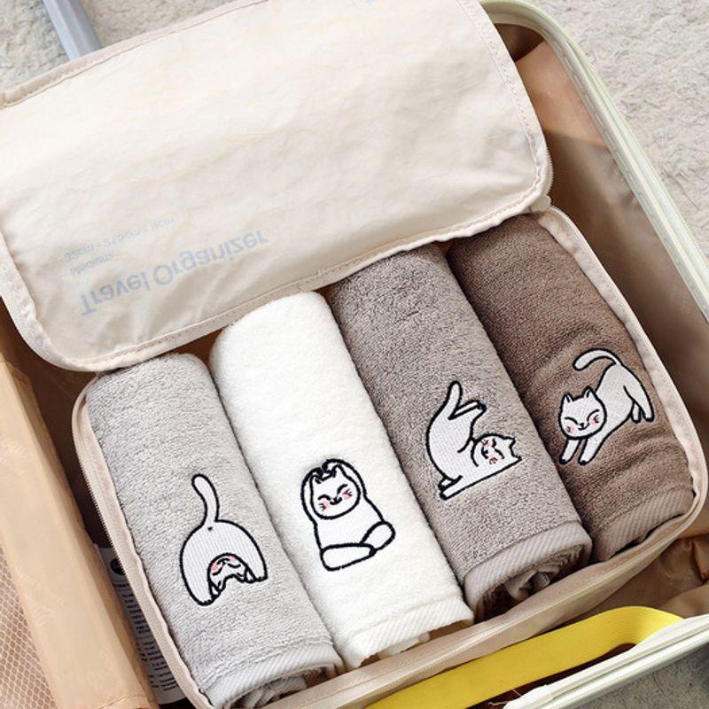 Songwol Towel Yoga Cat Cotton Towel 150g X 4 + AYO Travel Pouch M Set
