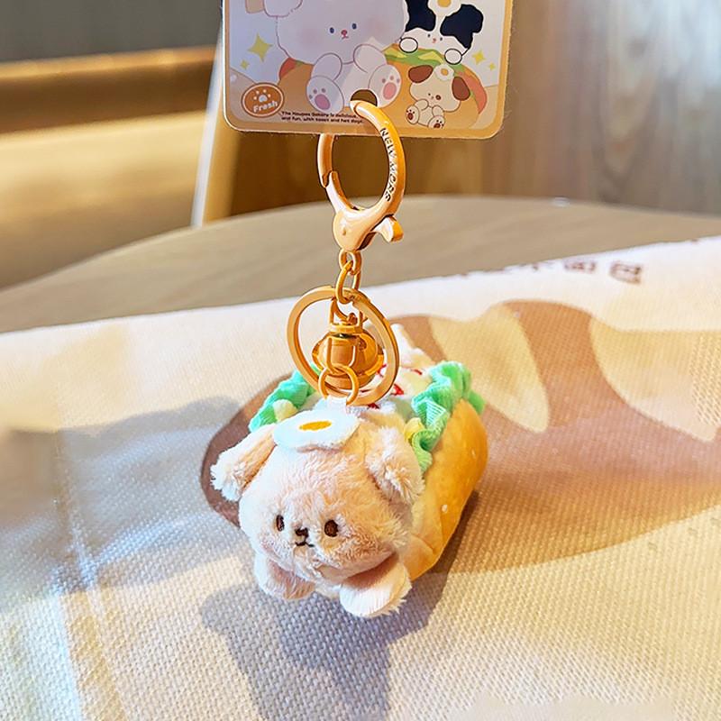 Charming Plush Hot Dog Keychain Creative Fried Egg Design Adorable Doll Accessory Gift