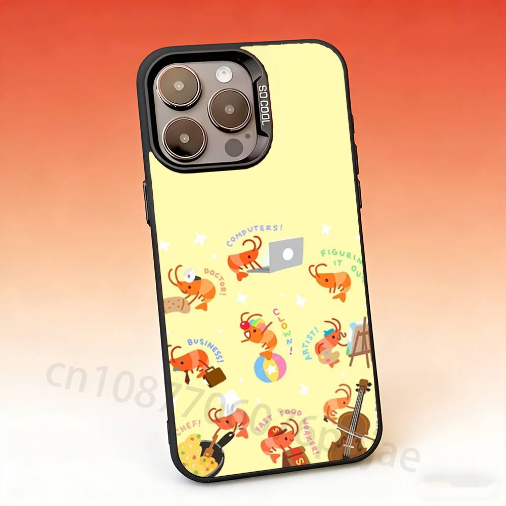

Cartoon Shrimp Phone Case For iPhone 17,16,15,14,13,12,11,Pro,Max,Plus,Mini Candy Matte Shockproof Cover iPhone17Pro