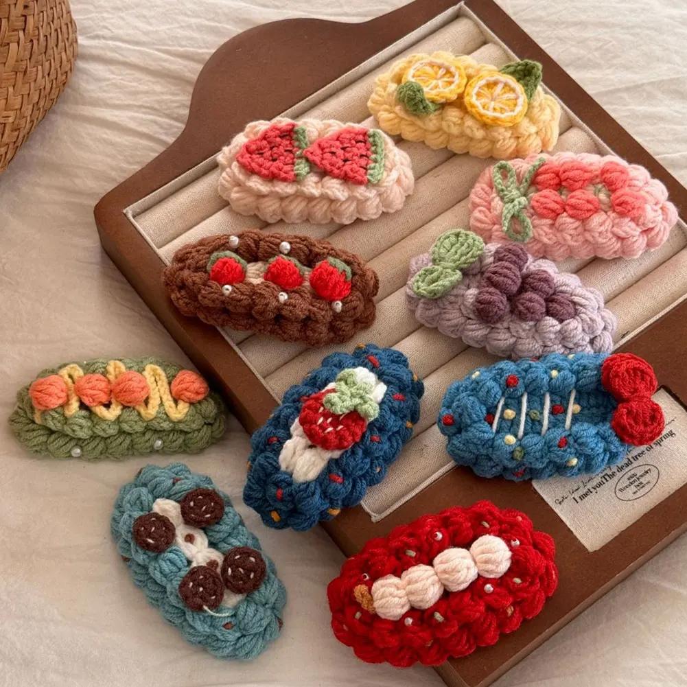 Sweet Cute Women Universal Wool Crochet Cartoon Fruit Hair Clip Winter Bangs Side Broken Hair Clip Festival Gifts Hair Accessory