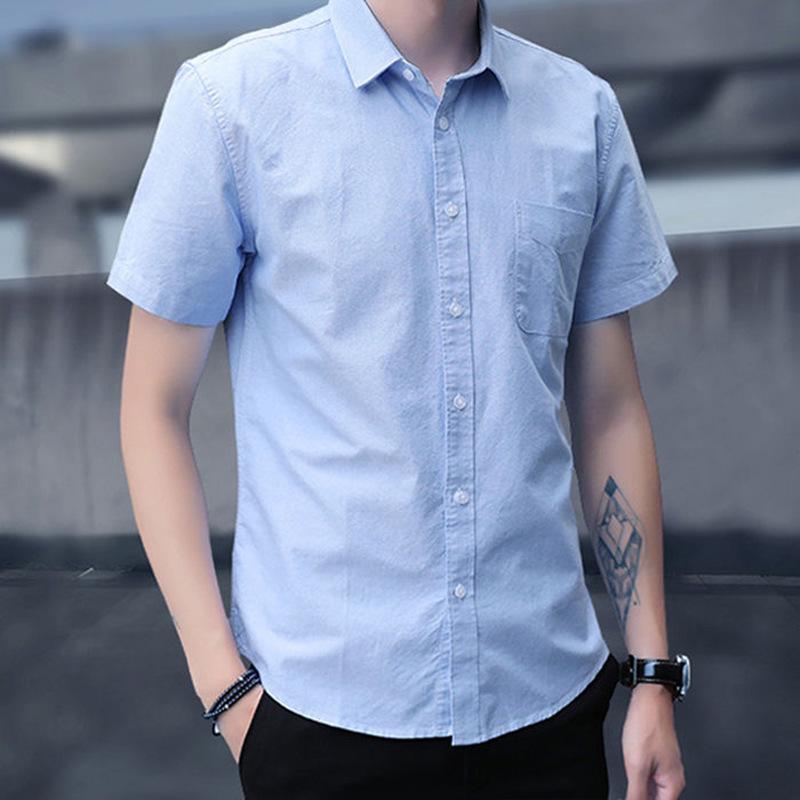 Men's Korean Style Summer Casual Short-Sleeve Oxford Shirt