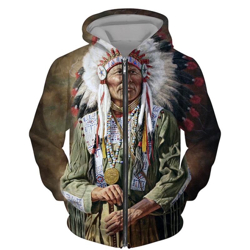 Vintage Men's T Shirt Long Sleeve Wolf 3D Print Zip Hoodie Fashion Jacket Male Casual Sport Oversized Mens Clothing Sweatshirt