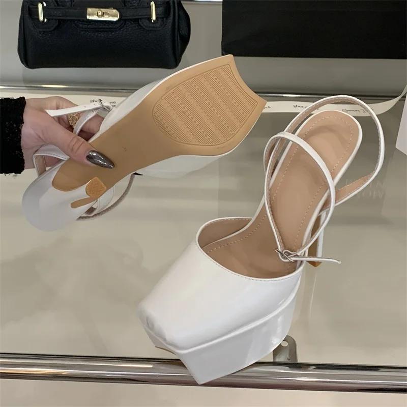 Mode Plateau Eckige Zehen Schnallenriemen Damen Pumps Sandalen Extrem Sexy Stilettoabsätze Nachtclub Party Ballschuhe