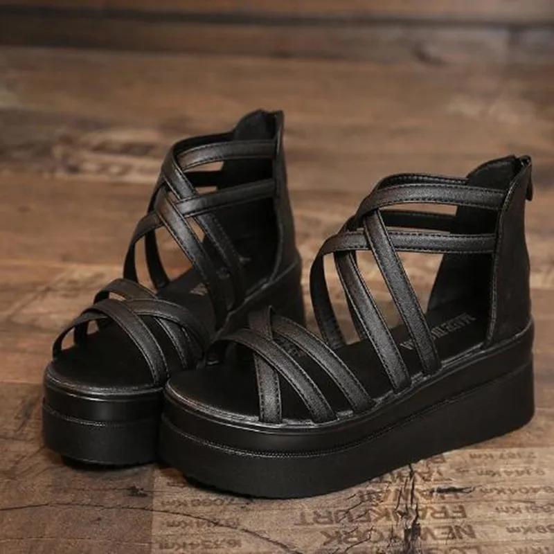 Bohemia Summer Fish Mouth Shoes Women Sandals Slope Heel Open Toe Thick Bottom Sponge Cake Shoes Tendencia 35