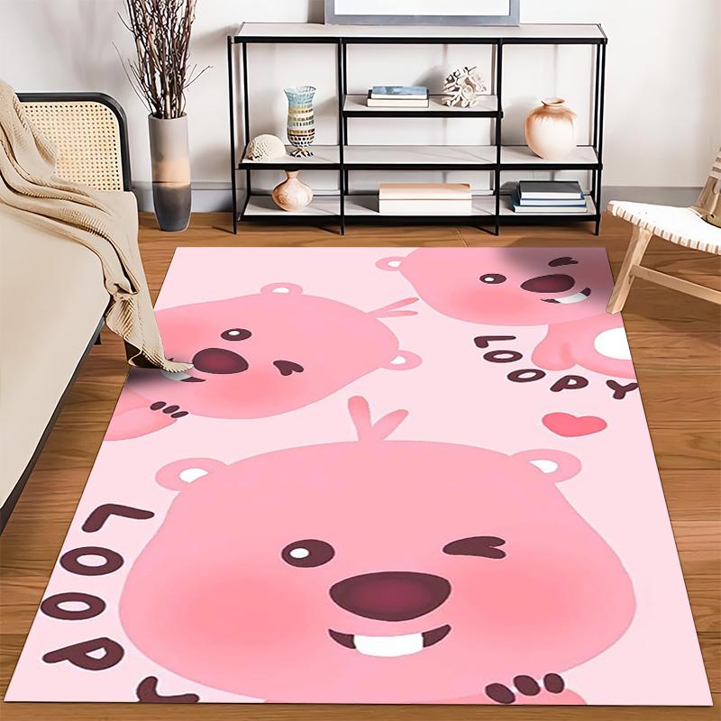 Cute Pink Cartoon Bear Pattern Rug Non-slip rug suitable for living room and bedroom sofas