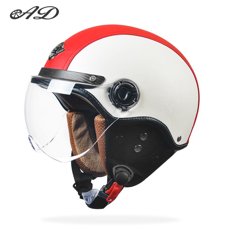 AD Retro Motorcycle Helmets with Harley Visor Leather Helmet for Man Electric Motorbike Vintage Protected Motor Safety Cap