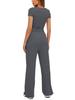 2024 Solid Color Casual Set: Ruffle Sleeve Top & High Waist Wide-Leg Pants Sportswear
