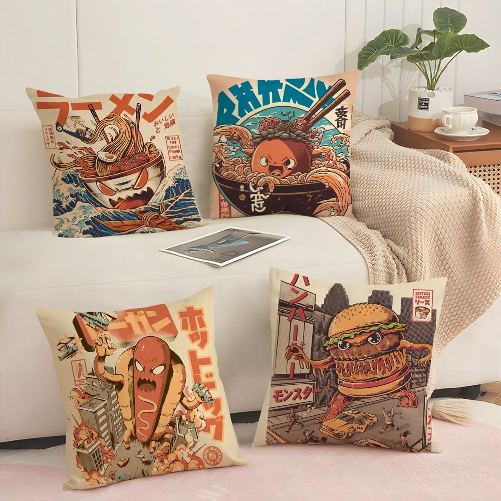 Food Disaster Cushion Cover Silky Short Plush Sofa Pillow Cover Hidden Zipper Soft Dustproof Case for Home Decor