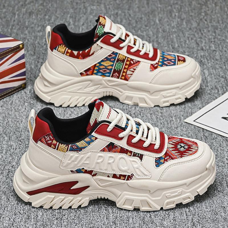 Спортивная обувь на платформе в этническом стиле, пэчворк, массивные кроссовки, мужские, женские, на шнуровке, повседневная 42