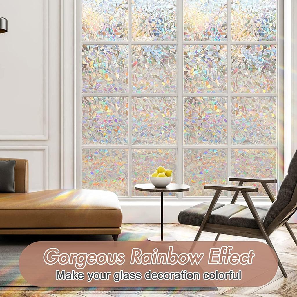 Glass Privacy Film Rainbow Window Clings 3D Decorative Window Vinyl Stained Glass Window Decals Static Cling Window Sticker