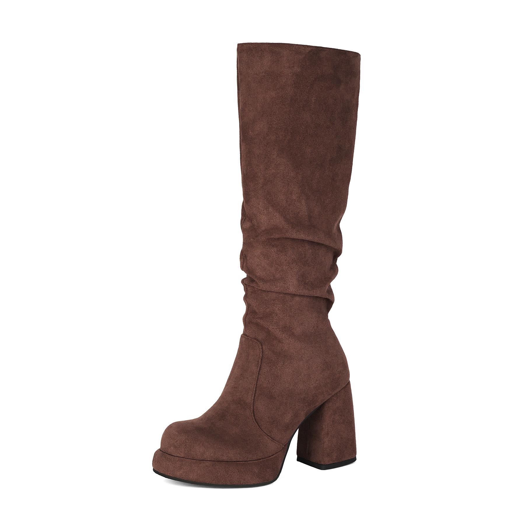 Women`s Suede Chunky Heel Round Toe