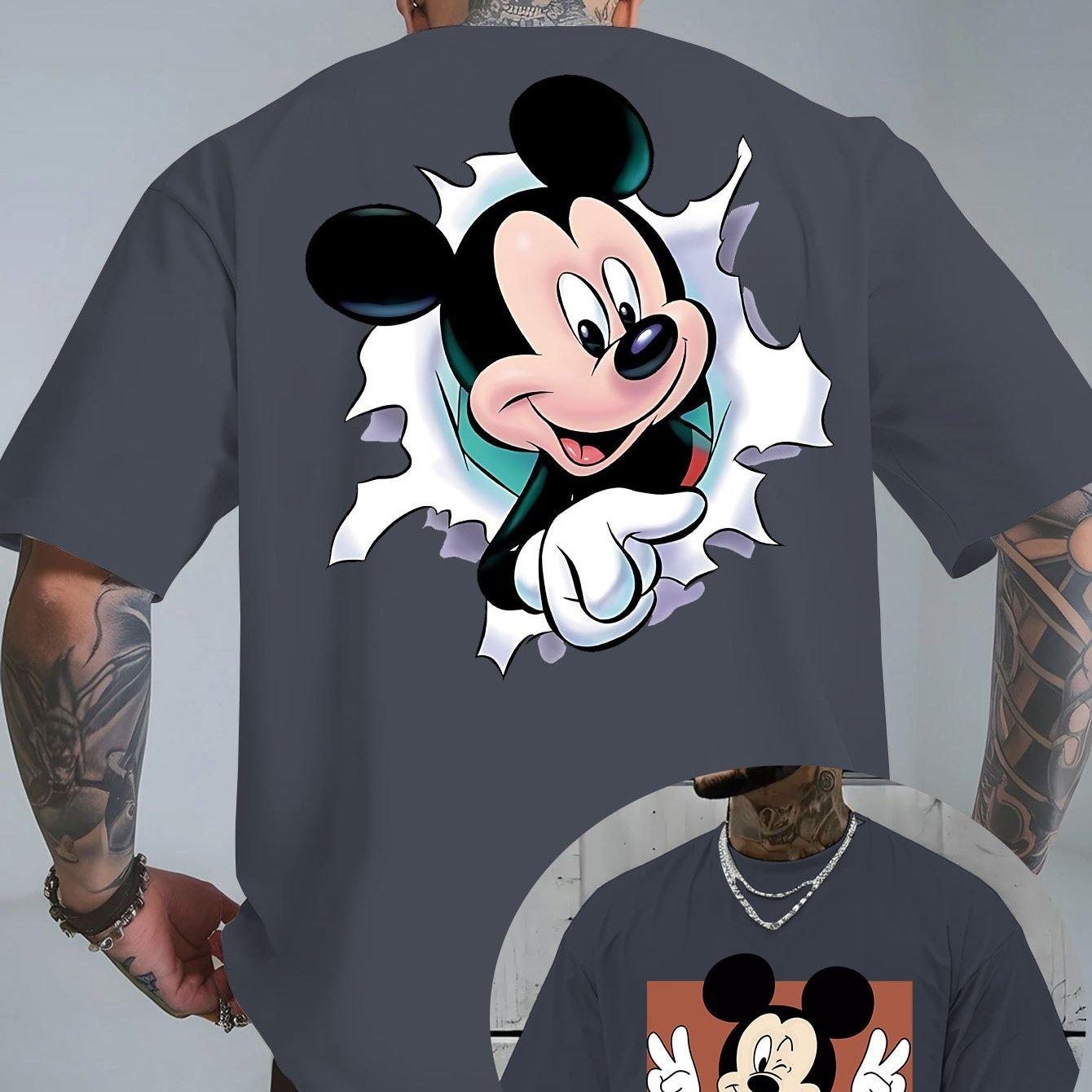CHARM CLOTHINGS Zomer 2025 Heren Disney Mickey Mouse Patroon T-shirt Dagelijkse Vrije Tijd en Thema Activiteiten Kleding 100% Puur Katoen Bedrukt T-shirt XL
