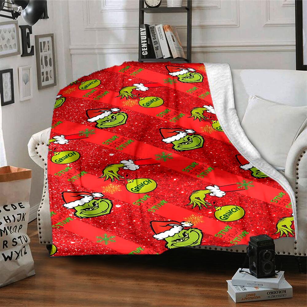 Christmas Grinch Blanket Soft Throw Blanket For Home Bedroom Bed Sofa Travel Office Solid Christmas Blanket