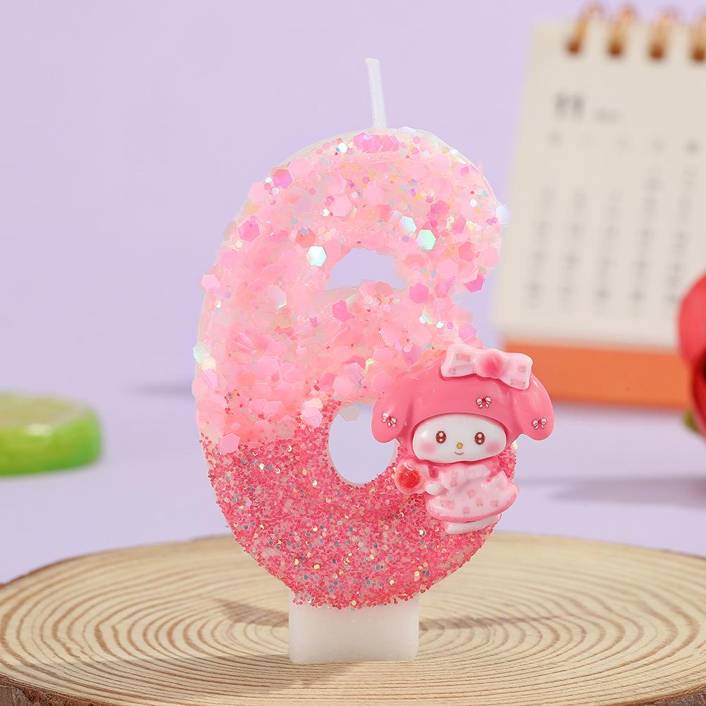 Pink Glitter Cartoon Number Birthday Cake Candles – Party Decoration