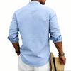Herren Leinen Hemd mit Knopfleiste und Kragen, Langarm, Ethnischer Stil, Europäisch-Amerikanisches Button-Down Hemd