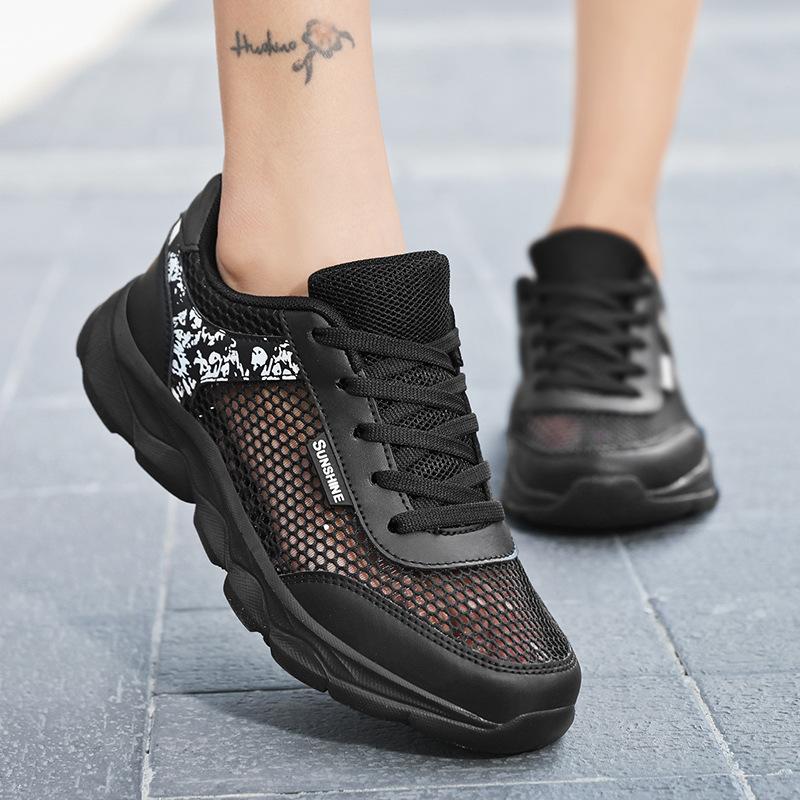 New Versatile Sports Shoes Big Net Breathable Hollow Women's Casual Shoes Lace Up
