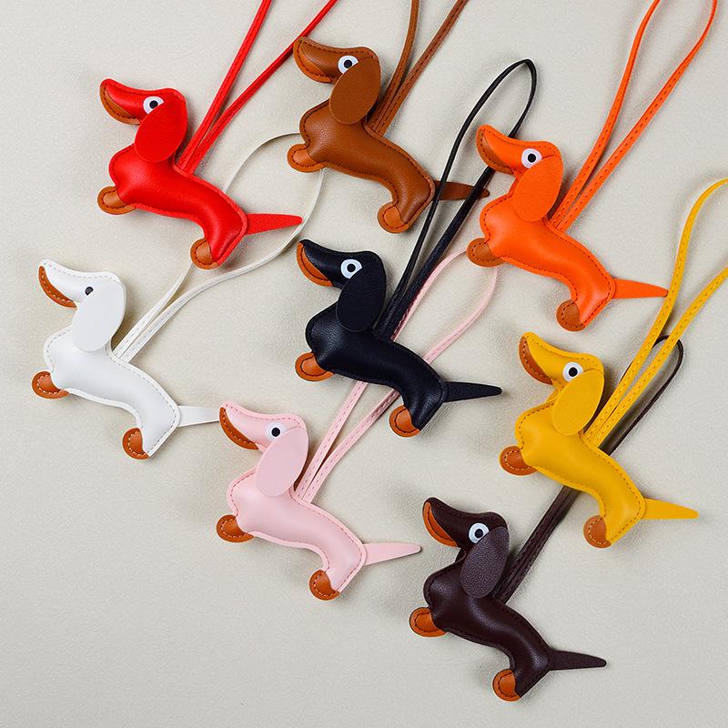 "Dachshund Leather Keychain and Bag Charm Pendant"