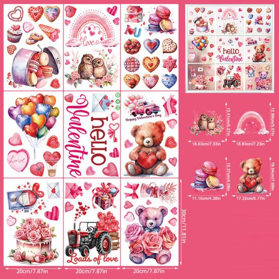 71Pcs/Set Valentine's Day Window Cling Waterproof PVC Cartoon Gnome Love Heart