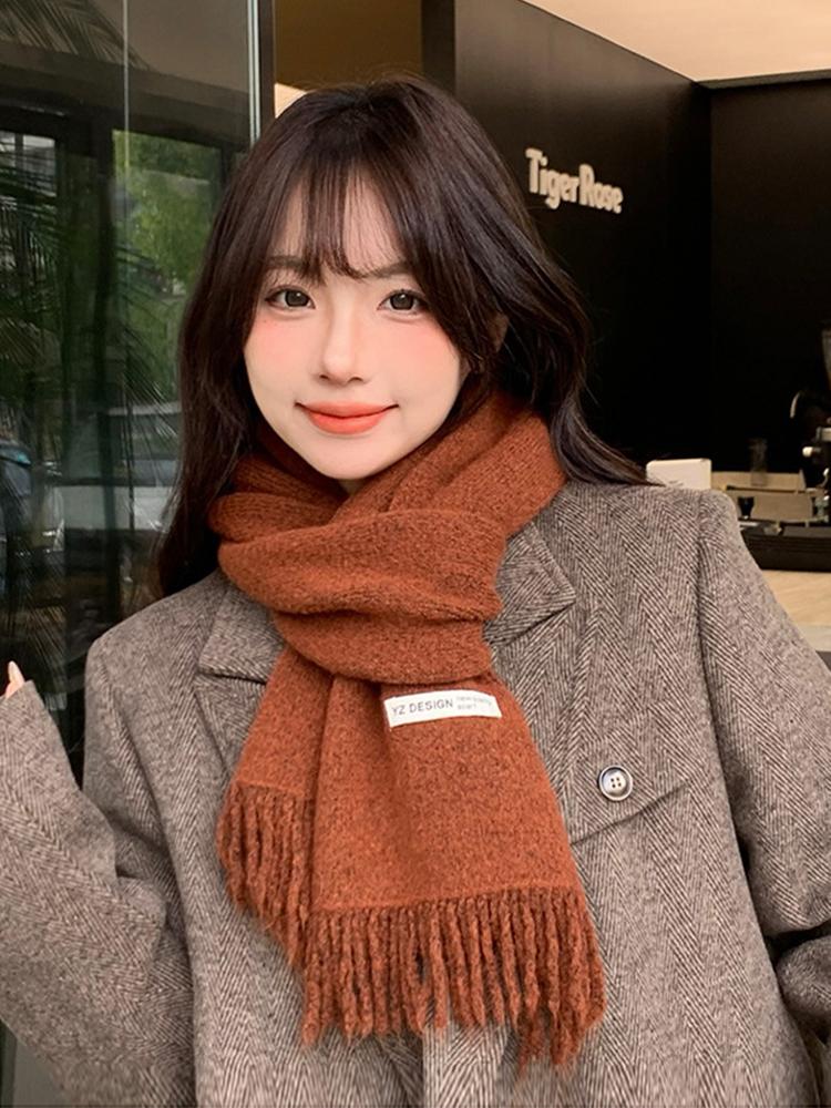 Women Winter Red Green Christmas Knitted Scarf Headscarf Lady Men Preppy Simple Tassel Scarve Foulard Wrap Shawl Casual Korean