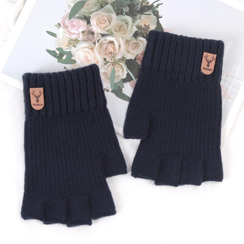 1Pair Winter Short Half Finger Fingerless Knit Wrist Gloves Warm Stretch Work Gloves for Women and Men Cycling Accessories