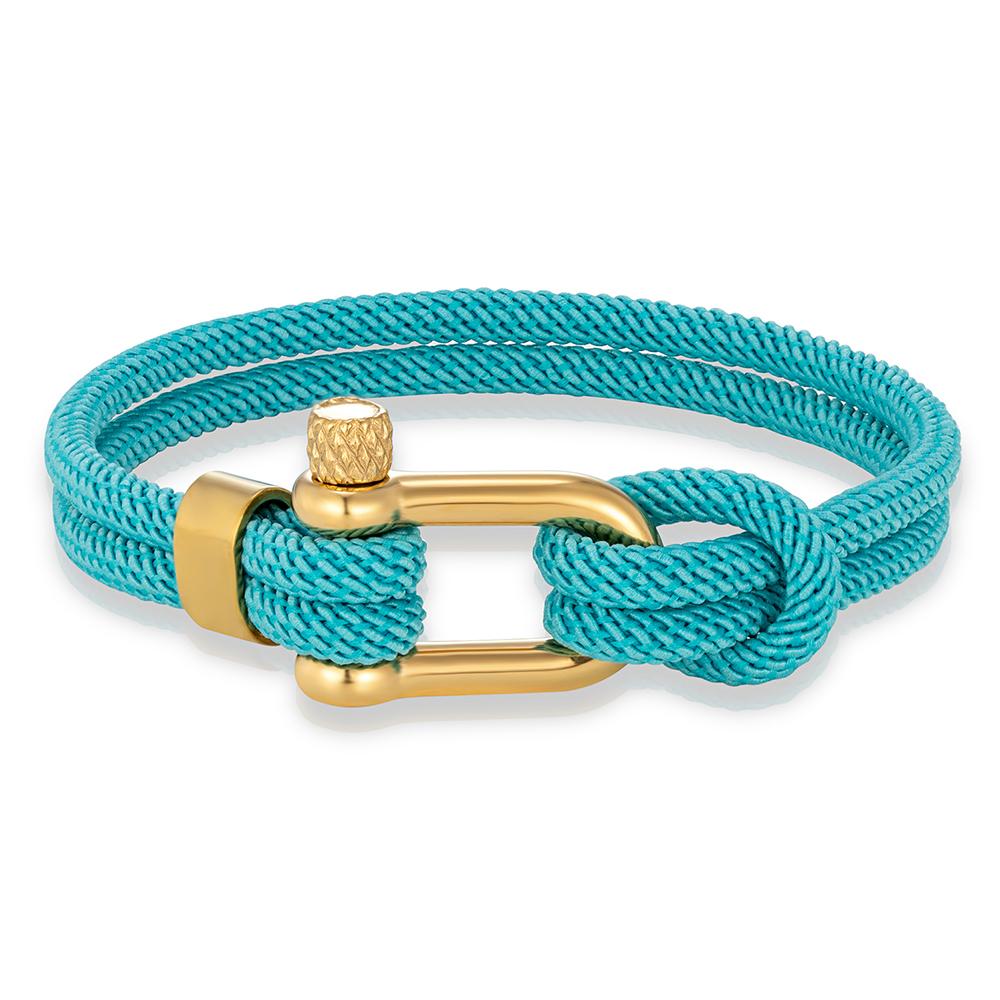 Gold Color Stainless Steel Shackle Bracelet Simple Double Strand Nautical Rope Bracelets for Men Women Handmade Jewelry
