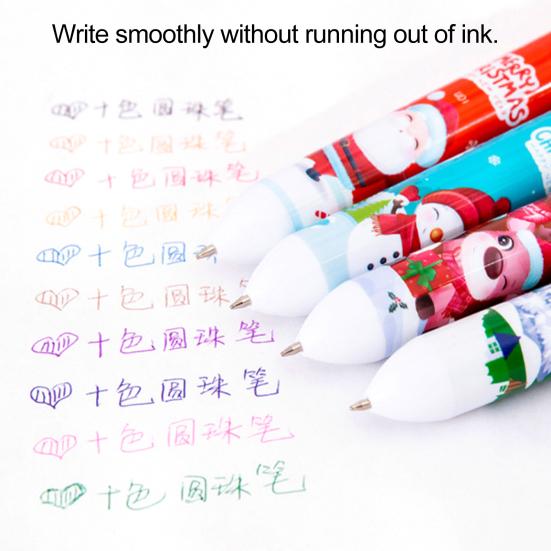 Christmas Ballpoint Pens 10-in-1 Retractable Cute Santa Snowman Pens Festive Writing Tool for Kids School Supplies Students