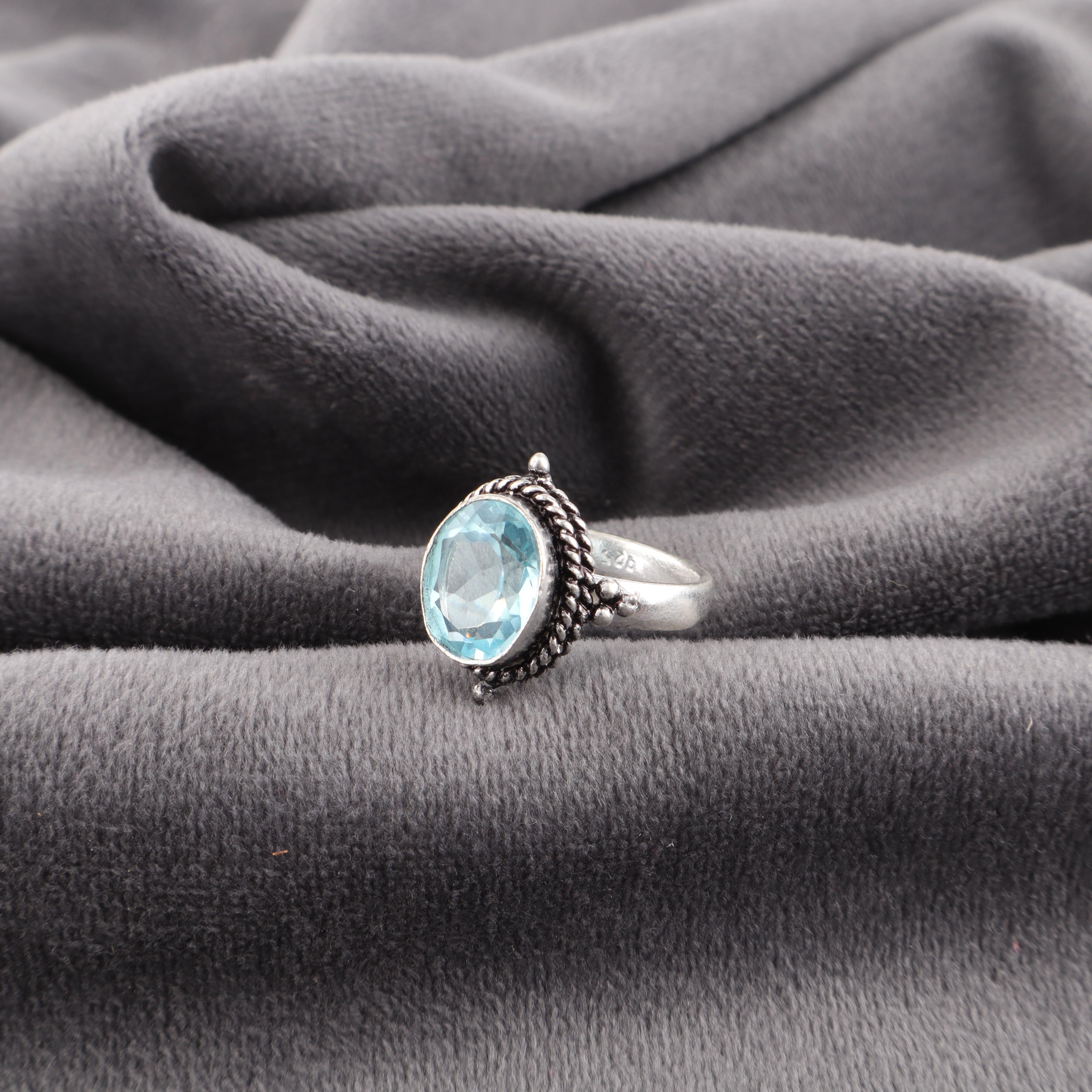 

Кольцо с драгоценным камнем Голубой Топаз, Великолепное украшение ручной работы, Ювелирное изделие из стерлингового серебра 925 пробы, Богемное кольцо для свадебного подарка 12 синий