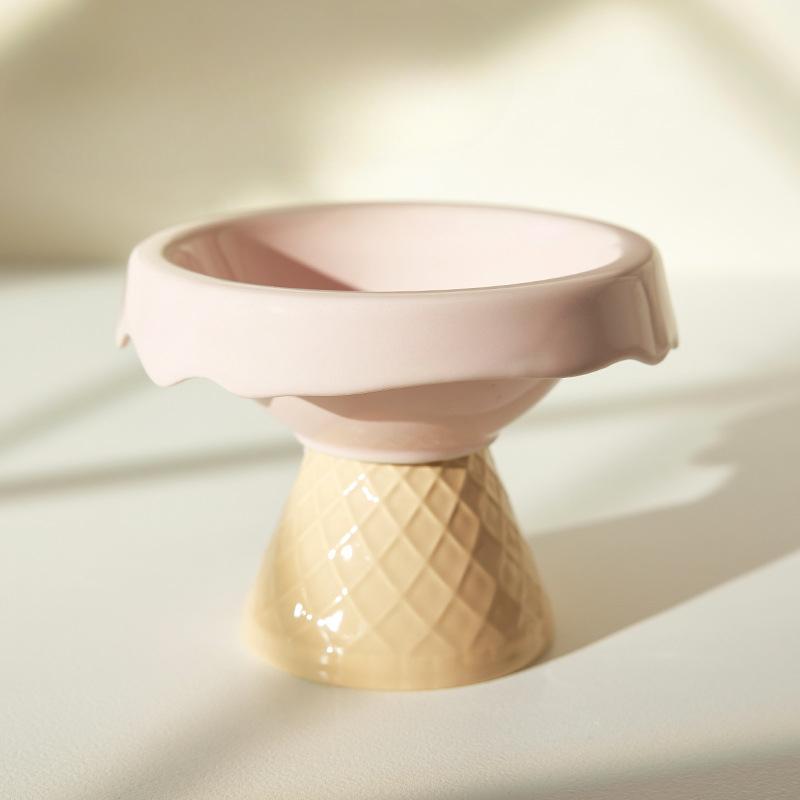 Ceramic Cat Bowl Pet Bowl Ice Cream Bowl Tall Foot Slant Mouth Neck Protector To Prevent Overturning Cat Food Bowl Drinking Bowl Dog Bowl