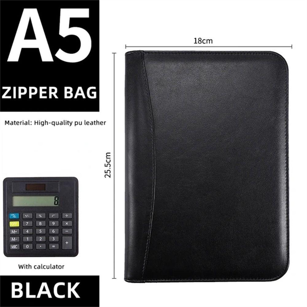 With Calculator Business Padfolio PU Leather Journal Book 6 Holes Notebook Binder  Handbook