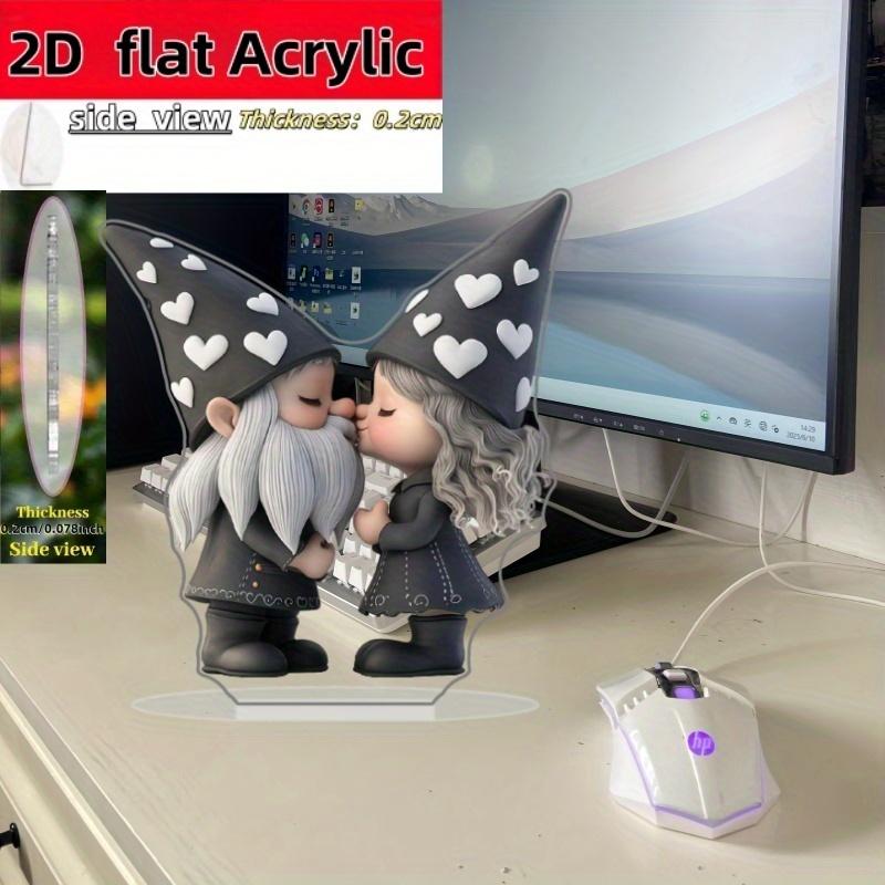 2D Flat Cute Couple Gnome Acrylic Desktop Decoration, Kissing Gnomes with Heart Hats, Suitable for wall Decoration, porch, Room, Villa, accents Home,