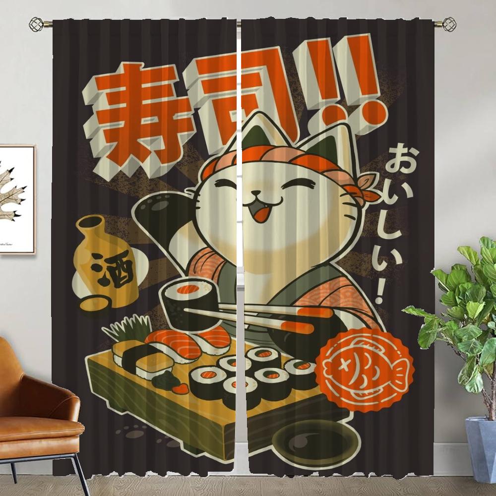 

Шторы для спальни Суши Кот затемняющие шторы для комнаты 2 Панельные перегородки Домашний интерьер шторы украшения на Хэллоуин оттенки W50xH70cmx2pcs-CL