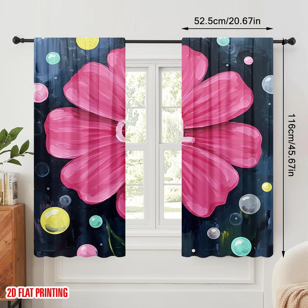 2 Stück 2D Flachdruck Vorhänge Rosa Blume Kühl Polyester Ohne Strom Feiertagsdekorationen für Feiertagsfeiern