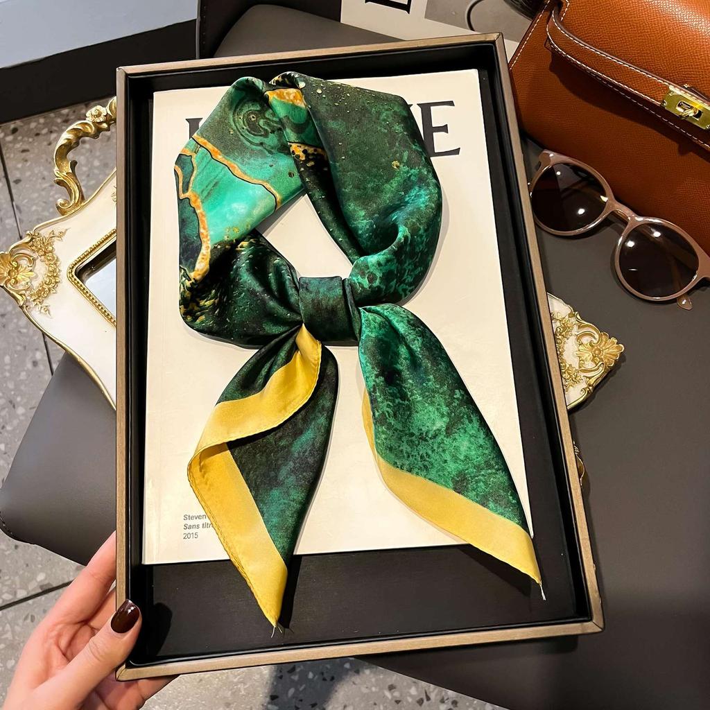 Luxury Satin Imitation Print Silk Scarf Square Women Neck Scarves Wrap Headkerchief Beach Hair Band Women's Bandana