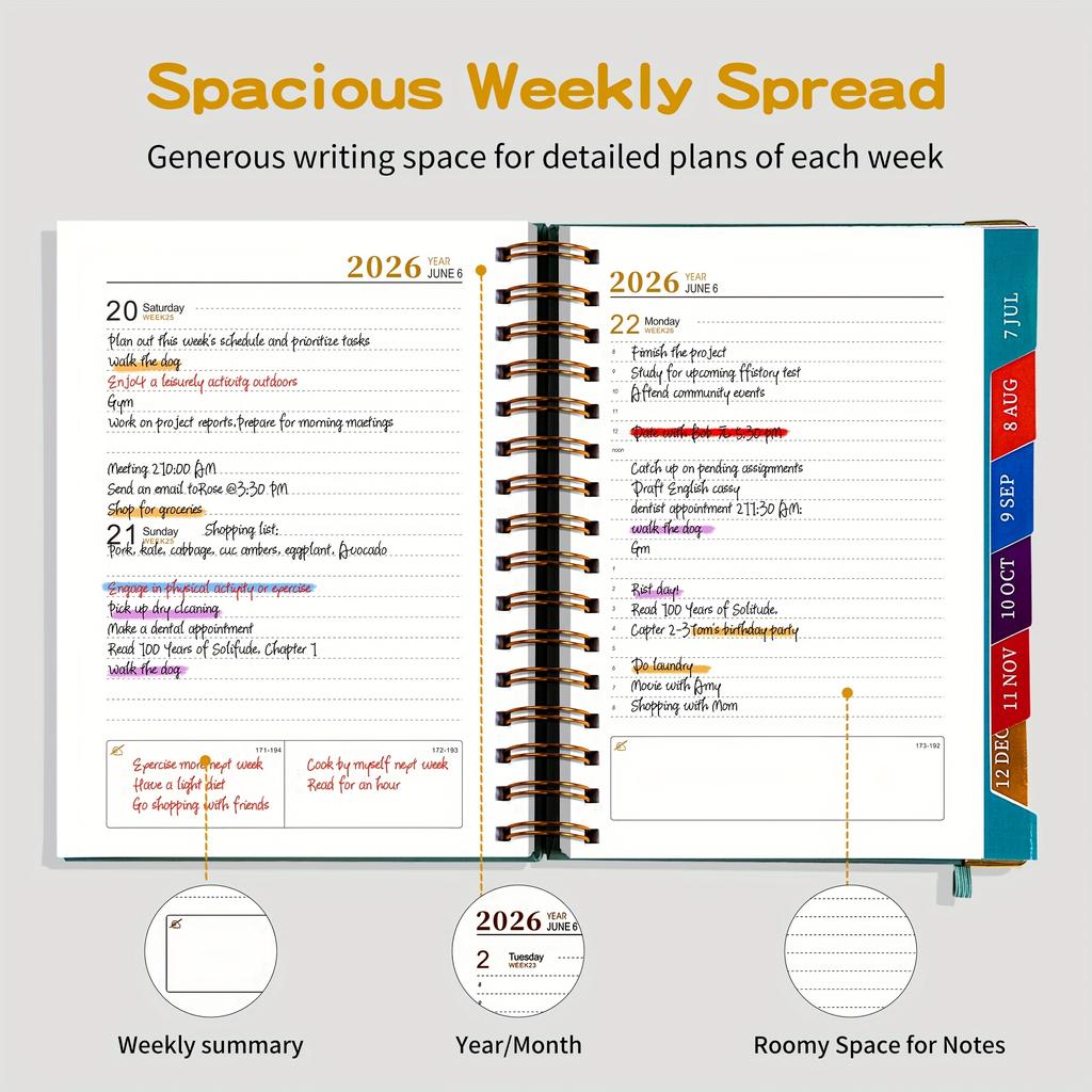 2026 Planner-320Pages-A Weekly And Monthly Organizer for 365 Days, Enjoyable And with Stickers, Featuring Double-Seam Binding