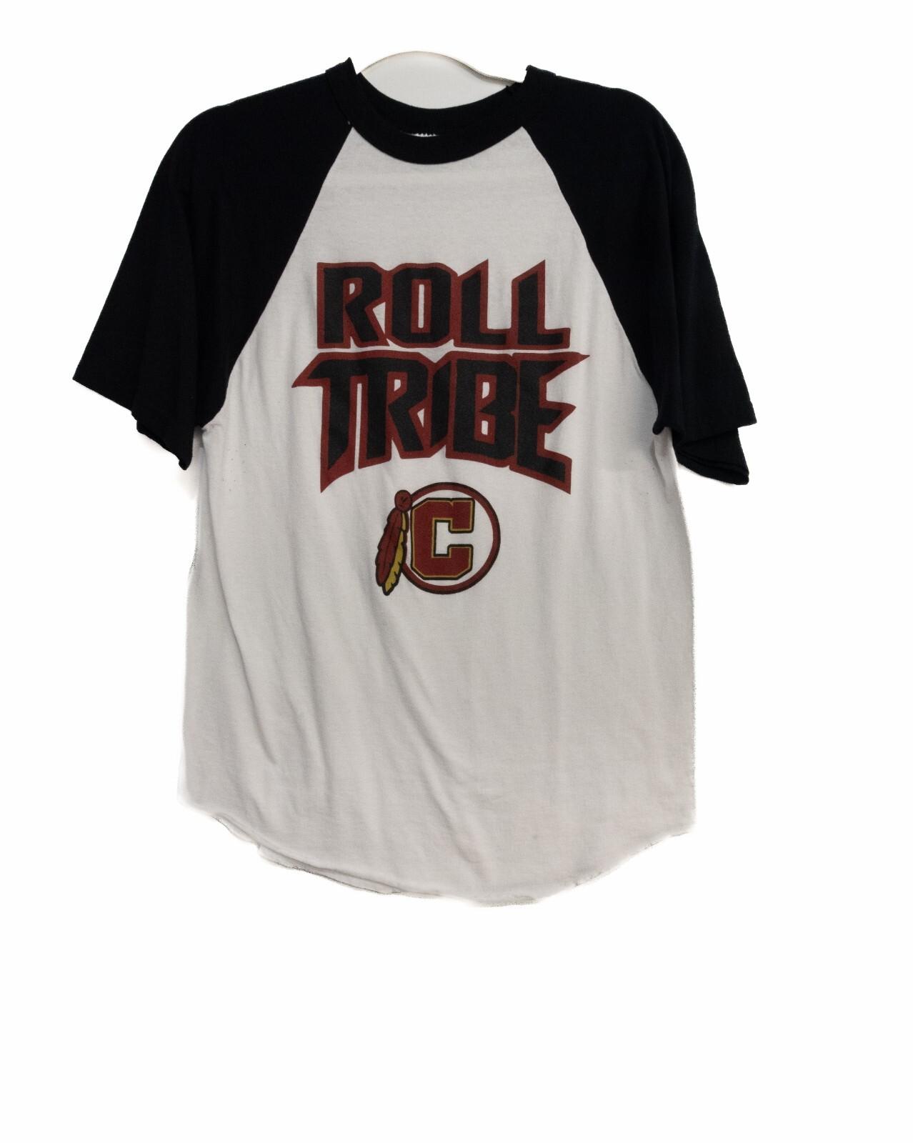 Augusta Sportswear Men White Black Graphic Roll Tribe Crew Raglan Short Sleeve M XXXL