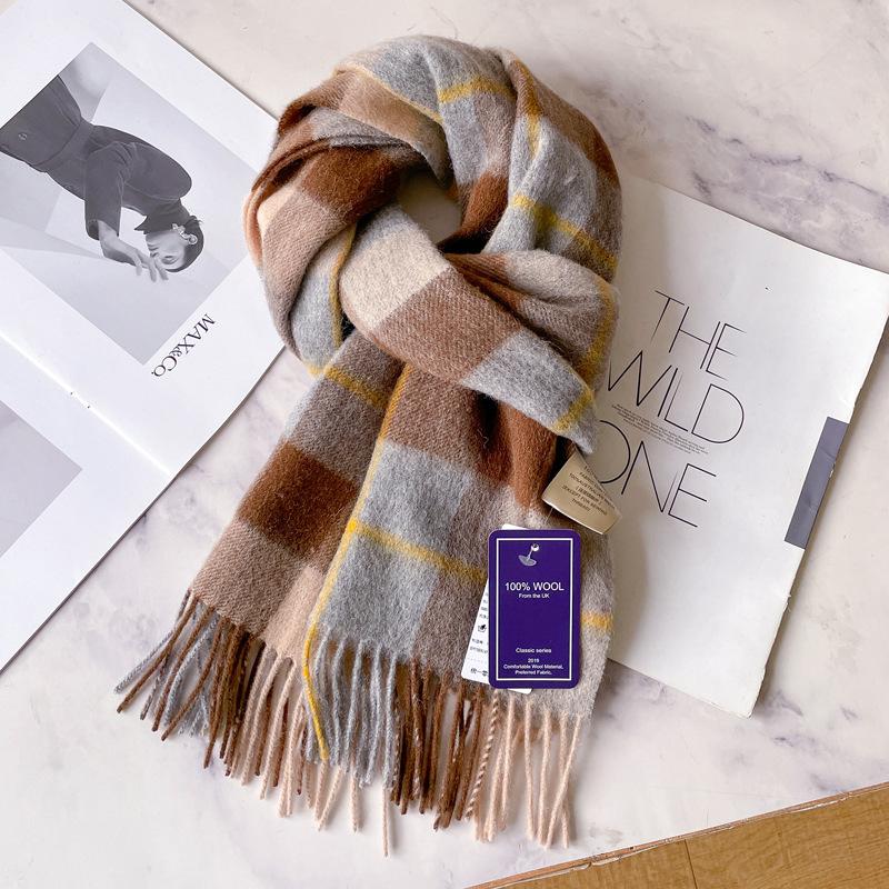 New pure wool plaid scarf British men and women couples winter warm double-sided fringed high-end scarf