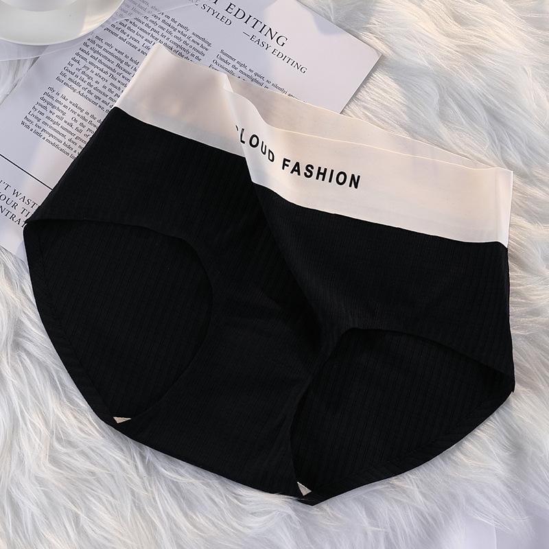 

Large Size Female Summer Thin Ice Silk No Mark Pure Cotton Antibacterial Crotch Breathable High Waist Triangle Briefs 3XL чорний