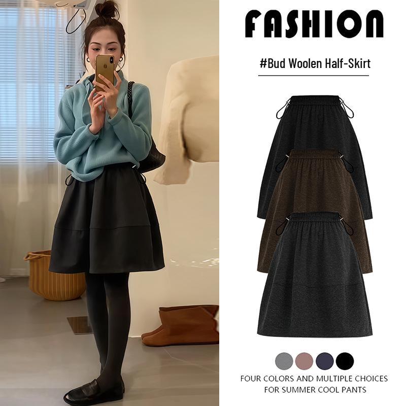 2025 High Waist Woolen A-line Maternity Skirt - Autumn/Winter Pumpkin Style L