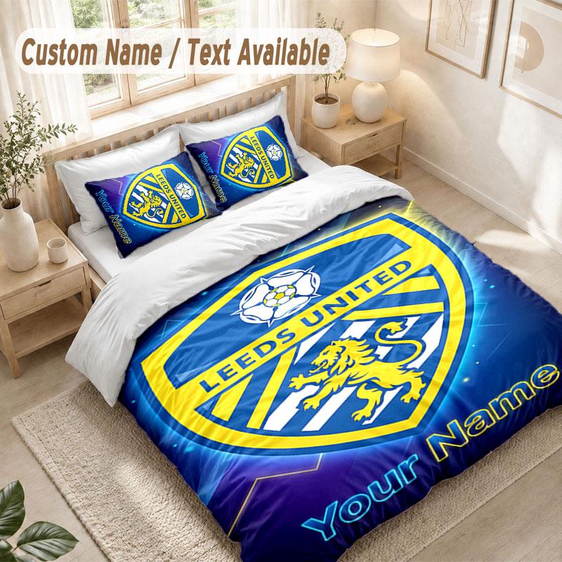 Custom Name Bedding Set 3 PiecesLeeds United Print Duvet Cover + 2 Pillowcases Soft Bed Decor